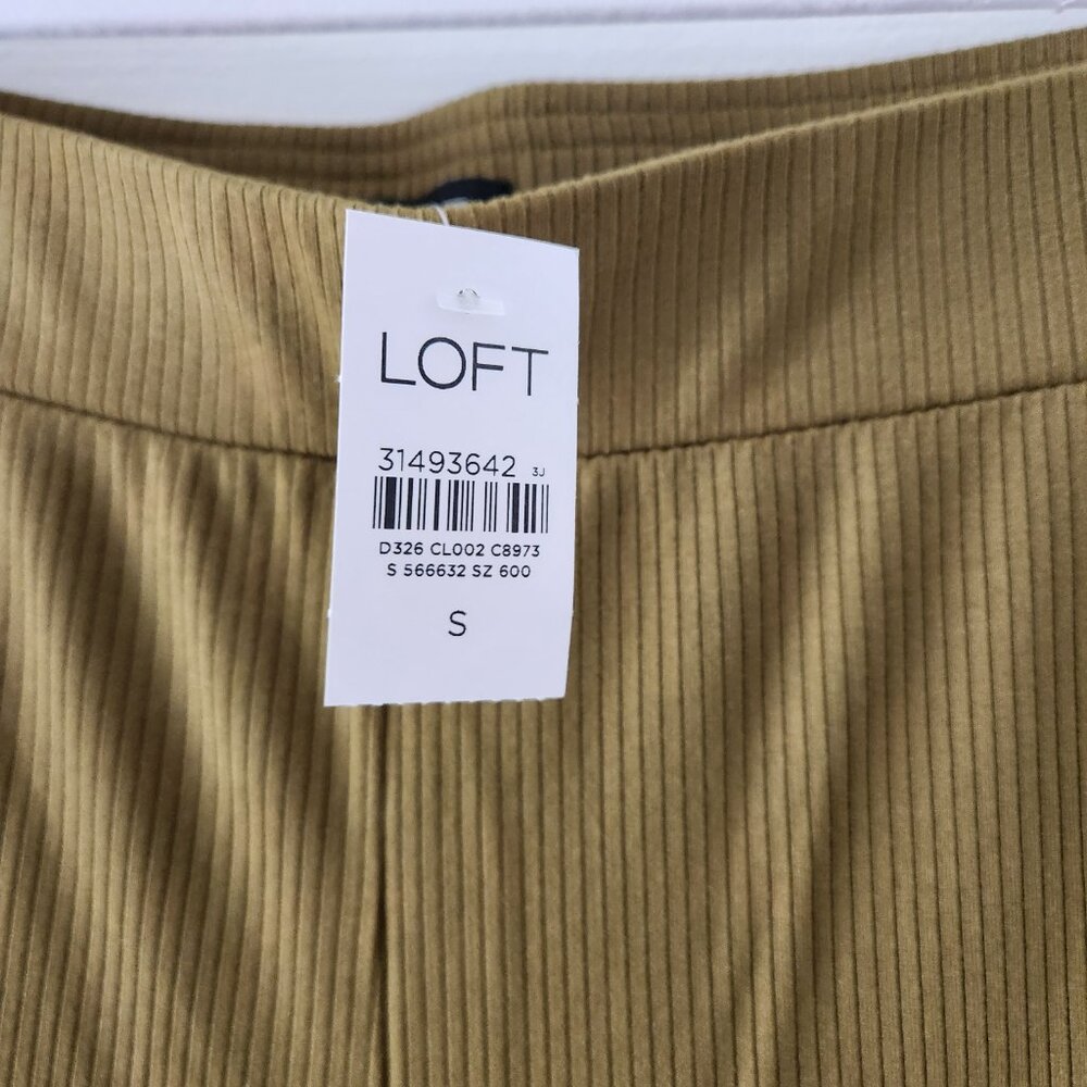 LOFT Olive Green Ribbed Cropped Stretchy Wide Leg Casual Pants - Size S - Picture 6 of 8